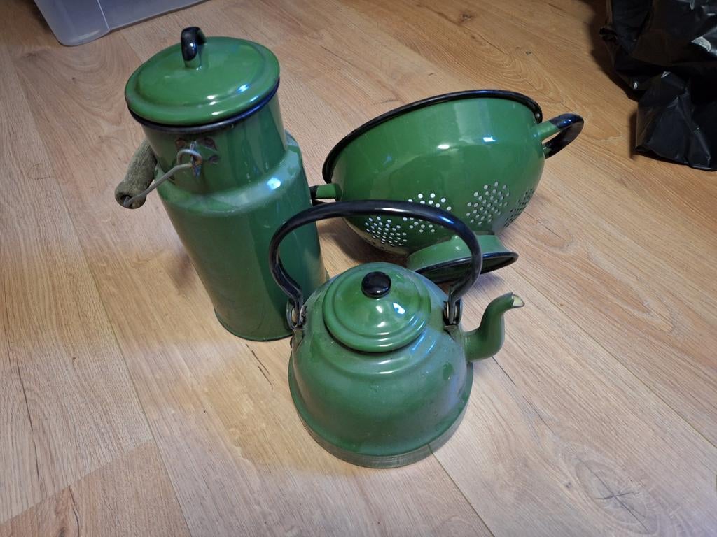 Vintage Emaille Keuken Set - Groen, Ophalen