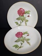 Brocante Frans porseleinen bord wit bloem rozen Limoges 2x, Ophalen of Verzenden