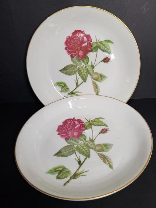 Brocante Frans porseleinen bord wit bloem rozen Limoges 2x, Antiek en Kunst, Antiek | Servies los, Ophalen of Verzenden