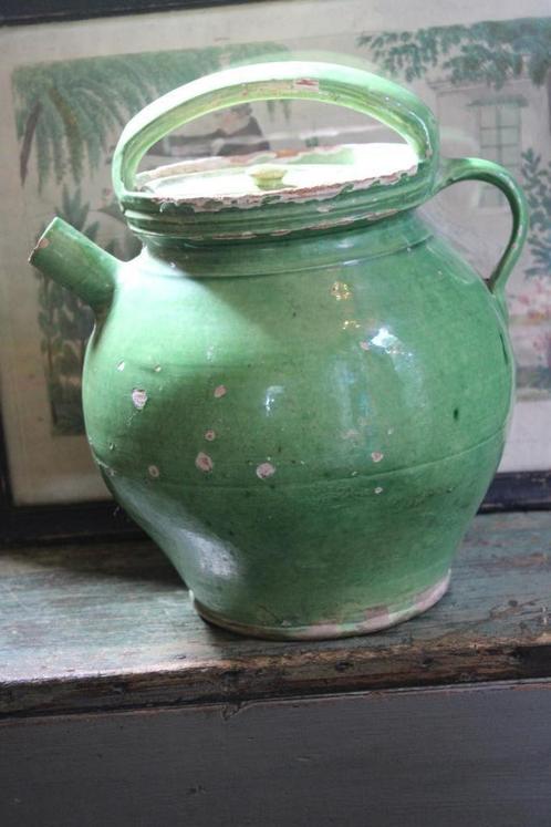 Antieke franse gargoulette groen aardewerk glazuur deksel, Antiek en Kunst, Antiek | Keramiek en Aardewerk, Ophalen of Verzenden
