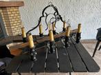 Antieke IJzeren Lamp met Houten Balk & Kaarsen, Huis en Inrichting, Lampen | Hanglampen, Ophalen, Gebruikt, Hout, Minder dan 50 cm