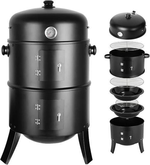 Rookoven 3-in-1 houtskool grill rookton deksel thermometer, Tuin en Terras, Houtskoolbarbecues, Nieuw, Ophalen of Verzenden