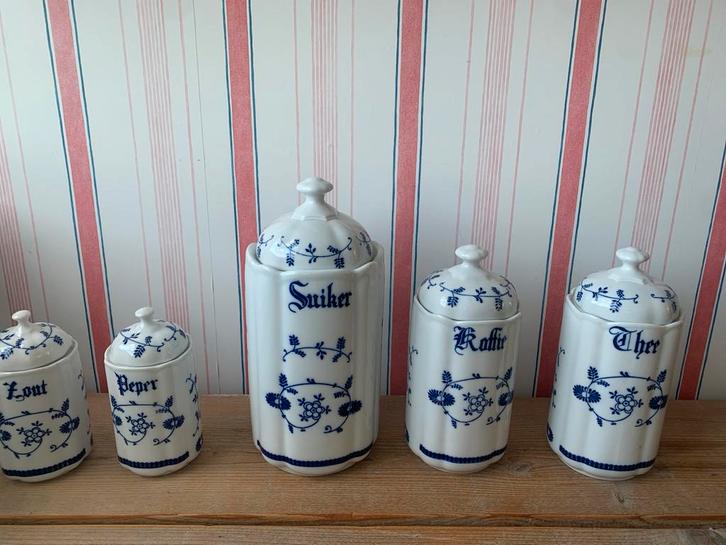 Oma's voorraadpotten: Suiker, koffie, thee, peper en zout, Antiek en Kunst, Antiek | Keramiek en Aardewerk, Ophalen of Verzenden