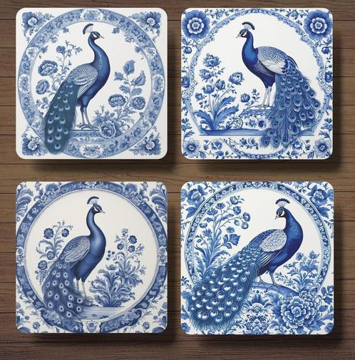 Pauw Delfts Blauw onderzetters met houder, Huis en Inrichting, Woonaccessoires | Onderzetters, Nieuw, Glas of Kopje, Ophalen of Verzenden