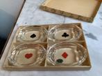 4 Kaartspel asbakjes, bridge, kristal, Tsjechoslowakije glas, Ophalen of Verzenden