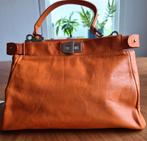 Oranje lederen vintage handtas, Sieraden, Tassen en Uiterlijk, Tassen | Damestassen, Ophalen of Verzenden, Gebruikt, Oranje, Handtas