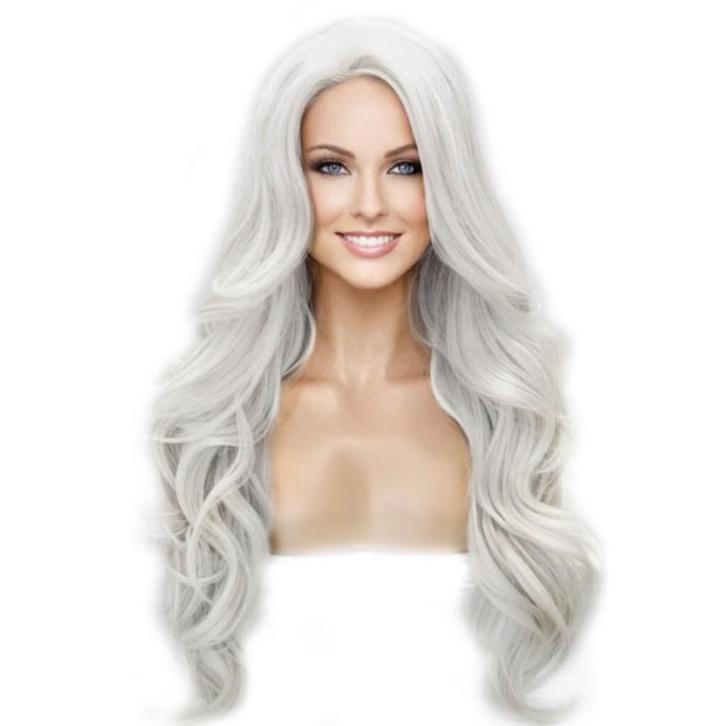 Lace pruik lang lichtgrijs haar zonder pony Kim kleur 60, Sieraden, Tassen en Uiterlijk, Uiterlijk | Haarverzorging, Nieuw, Pruik of Haarverlenging