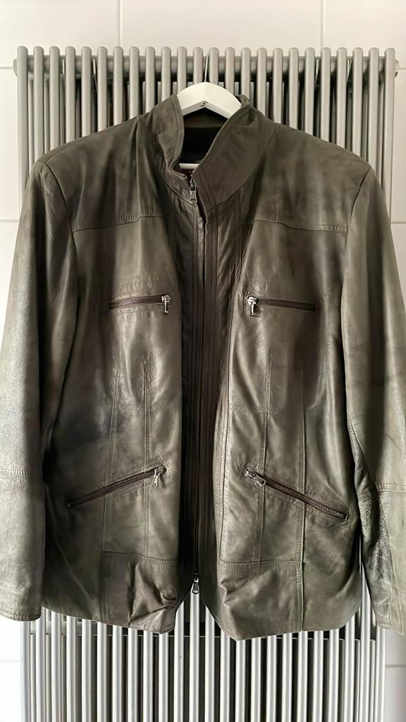 Vintage leren jas - Maat XL, Kleding | Heren, Jassen | Zomer, Gedragen, Maat 48/50 (M), Groen, Ophalen