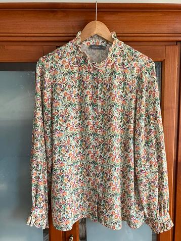 Geisha nieuw fleurige blouse lang mouw ronde hals ruches XXL beschikbaar voor biedingen