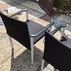 Drie stoelen ven RVS  en  bekleed met stof is gebruikt, Huis en Inrichting, Stoelen, Gebruikt, Drie, Zwart, Ophalen of Verzenden