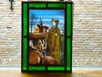 Glas in lood raamhanger St. Hubertus met hert België beschikbaar voor biedingen