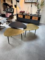 3 bijzettafeltjes salontafel zwart antiek brons goud, Metaal of Aluminium, Nieuw, 55 tot 75 cm, Modern