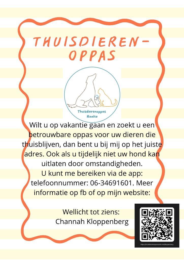 Dierenoppas thuis in Raalte, Diensten en Vakmensen, Dieren | Overige | Verzorging, Oppas en Les, Oppas, Verzorging, Komt aan huis