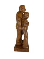 Eikenhouten sculptuur man en vrouw - jaren 30, Ophalen of Verzenden