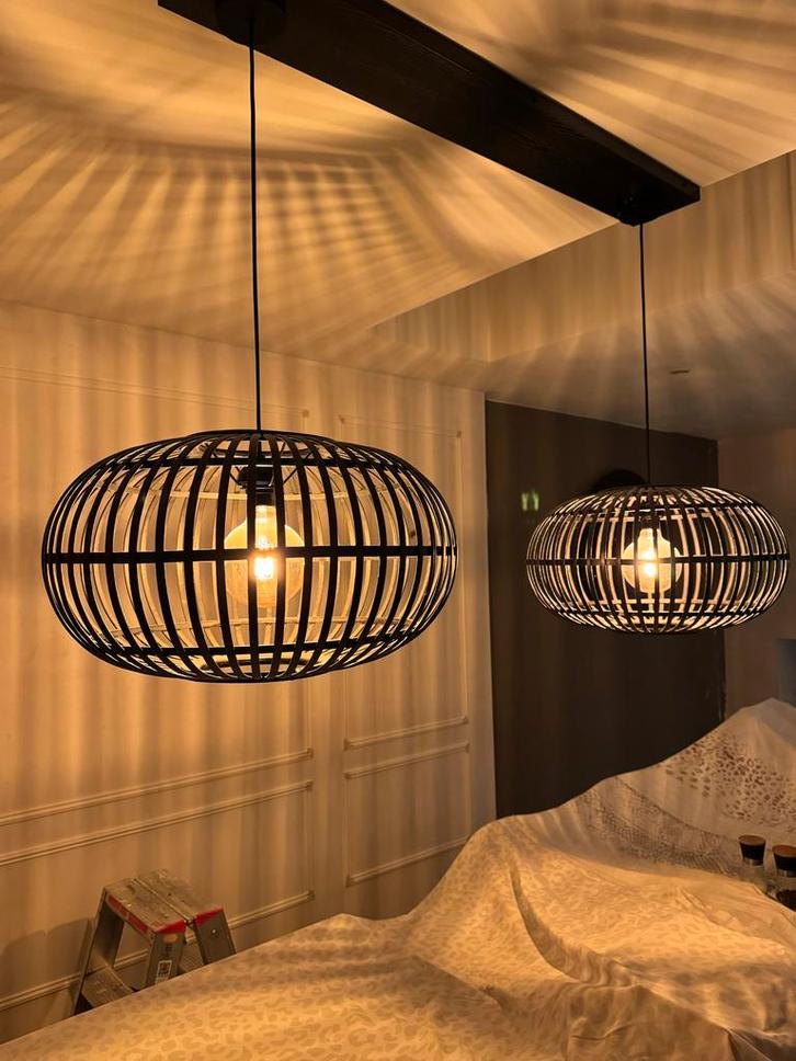 Zwarte Bamboe Hanglampen, Huis en Inrichting, Lampen | Hanglampen, Nieuw, Minder dan 50 cm, Hout, Ophalen