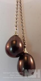 Massief zilveren collier/ketting met zwarte zoetwater parels, Verzenden, Zwart, Nieuw, Met edelsteen