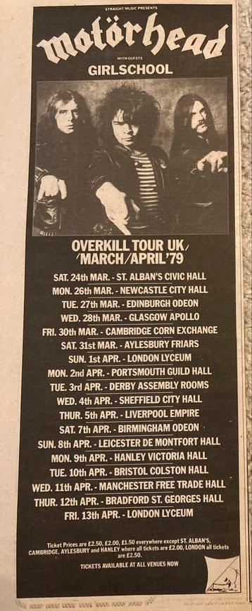 Advertentie MOTÖRHEAD Overkill tour beschikbaar voor biedingen
