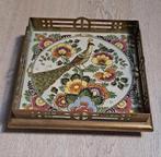 Vintage Dienblad met Vogel en Bloemen, Ophalen of Verzenden, Gebruikt, Vierkant, Metaal