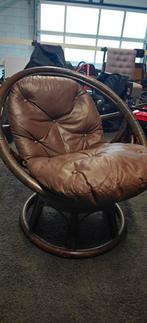 Vintage Manou Rotan Draaistoel Leer Jaren 60/70, Ophalen, Gebruikt, Vintage, Eén