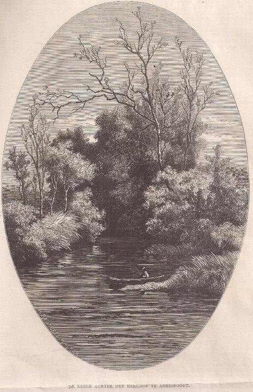 DE KREEK ACHTER HET KERKHOF TE AMERSFOORT 1873 Houtgravure, Antiek en Kunst, Kunst | Etsen en Gravures, Ophalen of Verzenden