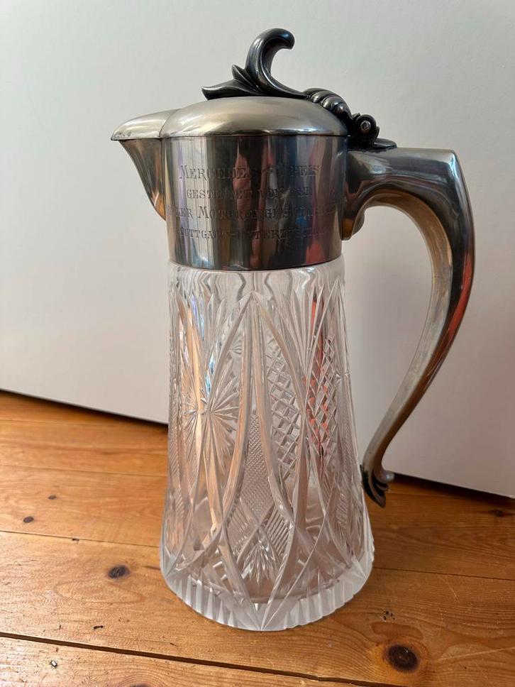 Antieke Kristallen Waterkan met Zilveren Details, Antiek en Kunst, Antiek | Glas en Kristal, Ophalen