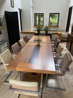 Eetkamerstoelen, echt leder leer, 10 stuks, Huis en Inrichting, Ophalen, Gebruikt, Bruin, Leer