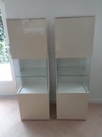 Kasten met een glazen vitrine, wit/crème kleurig, Ophalen, Minder dan 50 cm, Gebruikt, 100 tot 150 cm