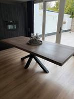 Houten Eettafel met Metalen Onderstel, Ophalen, 100 tot 150 cm, Eikenhout, Zo goed als nieuw