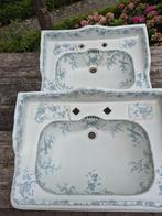 Twee identieke antieke wastafels groen decor pauwen Cauldon, Antiek en Kunst, Ophalen