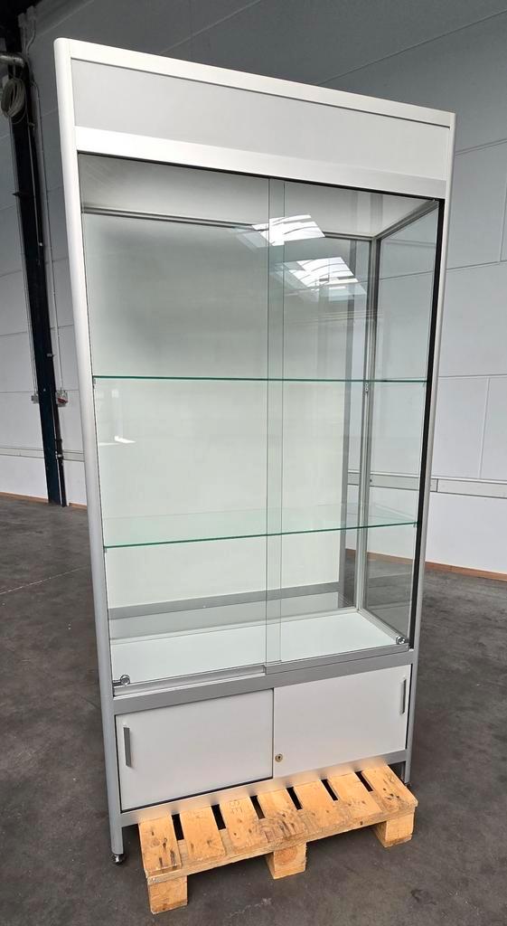 Aluminium winkelvitrine, proffesionele vitrinekast, display, Huis en Inrichting, Kasten | Vitrinekasten, Gebruikt, 50 tot 100 cm