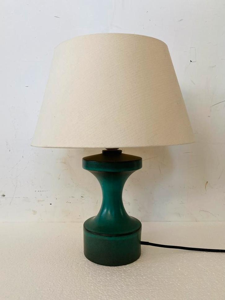 Cor Unum groene keramiek tafellamp , jaren 70, Huis en Inrichting, Lampen | Tafellampen, Gebruikt, Minder dan 50 cm, Stof, Overige materialen
