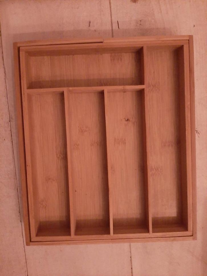 Uitschuifbare Bamboe Bestekbak, Huis en Inrichting, Woonaccessoires | Wanddecoraties, Zo goed als nieuw, Ophalen of Verzenden