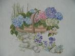 Borduurwerk "Hortensia en violen", Ophalen of Verzenden, Gebruikt, Handborduren, Onderdeel of Toebehoren