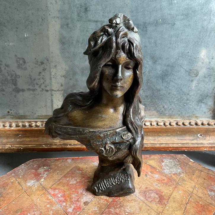 Buste E. Vallanis jugendstil/art nouveau *tres jolie Duiven*, Antiek en Kunst, Kunst | Beelden en Houtsnijwerken, Verzenden