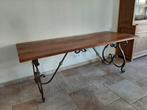 Unieke houten eettafel met gietijzeren onderstel, Huis en Inrichting, Tafels | Eettafels, Ophalen, 200 cm of meer, 50 tot 100 cm