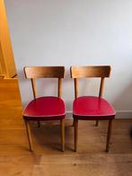 Vintage retro stoelen: houten skai leer jaren 60 stoelen 2x, Huis en Inrichting, Stoelen, Ophalen, Gebruikt, Twee, Hout