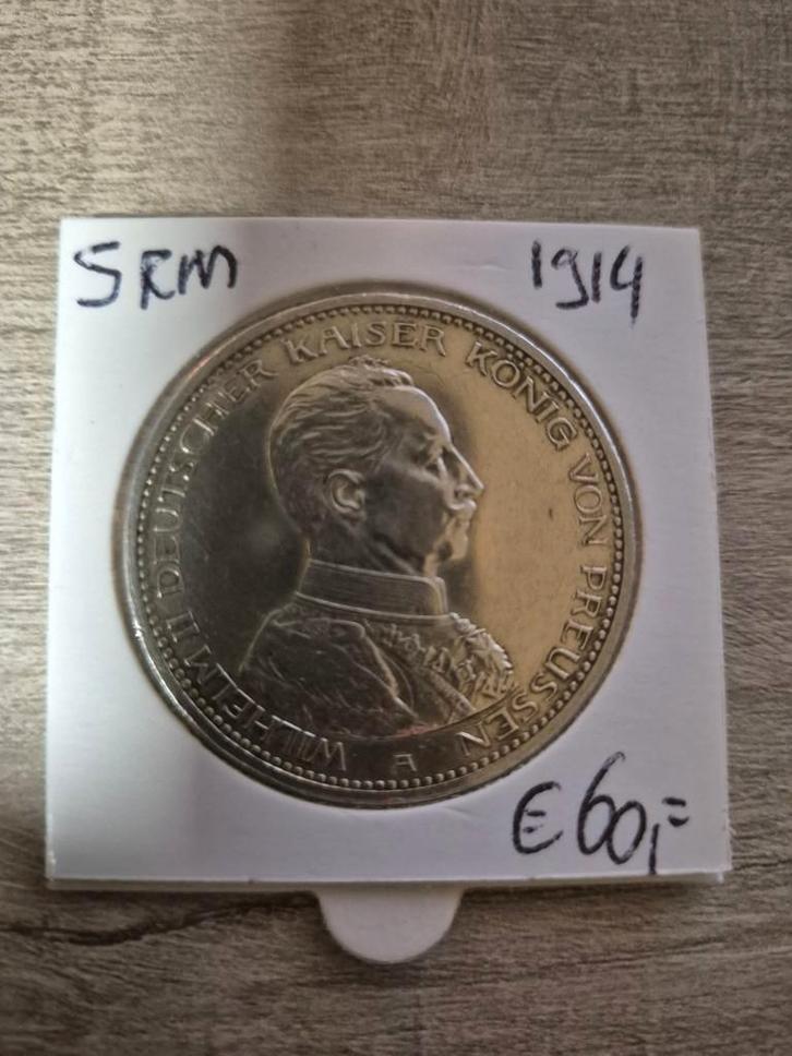 5 reichsmark keizerrijk 1914 Uniform, Postzegels en Munten, Munten | Europa | Niet-Euromunten, Losse munt, Duitsland, Zilver, Verzenden