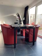 4 rozerood Leer stoelen, Ophalen, Zo goed als nieuw, Leer