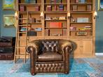 Engelse Chesterfield club fauteuil goudbruin, Ophalen of Verzenden, Gebruikt, 75 tot 100 cm
