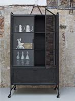Industriële buffetkast bepure metaal/glas, Ophalen, Gebruikt, 100 tot 150 cm, Industrieel stoer