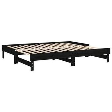 Slaapbank uitschuifbaar 2x(80x200) cm massief grenenhout zwa beschikbaar voor biedingen