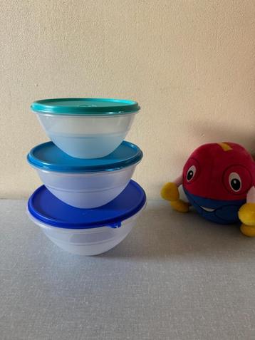 3 schalen van TUPPERWARE Nestschalen met deksels BLAUW beschikbaar voor biedingen