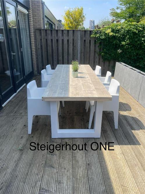 Steigerhout tuintafel tuinmeubelen Staal onderstel Korting, Tuin en Terras, Tuintafels, Nieuw, Rechthoekig, Hout, Ophalen of Verzenden
