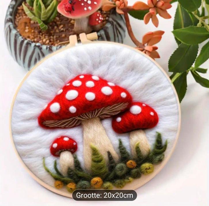 DIY Wolvilt Schilderij Complete Set Beginners paddestoelen, Hobby en Vrije tijd, Borduren en Borduurmachines, Nieuw, Borduurpakket
