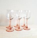 Set van 6 vintage Luminarc france wijnglazen met roze voet!, Ophalen of Verzenden