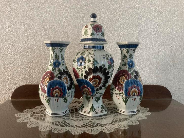 Delfts Blauw Kaststel - 3 Delig handgeschilderd, Antiek en Kunst, Antiek | Vazen, Ophalen