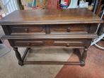 Eiken side table kaptafel kastje houtdraai poot 3 lades, Ophalen