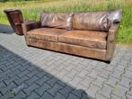Stoere industriële bank bruin leer + BEZORGING, Huis en Inrichting, Banken | Bankstellen, Gebruikt, Chesterfield, Leer, Ophalen of Verzenden