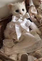 Wattenpopjes kat poes aangekleed oud brocante genaaldvilt, Ophalen of Verzenden