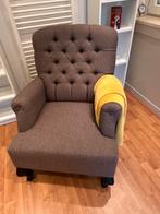 TEAB Taupe fauteuil met knopen, Ophalen, Gebruikt, 75 tot 100 cm, Stof